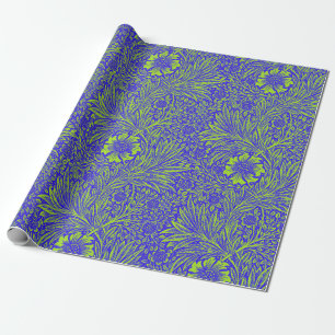 Papier Cadeau Vintage joli bleu citron vert motif floral