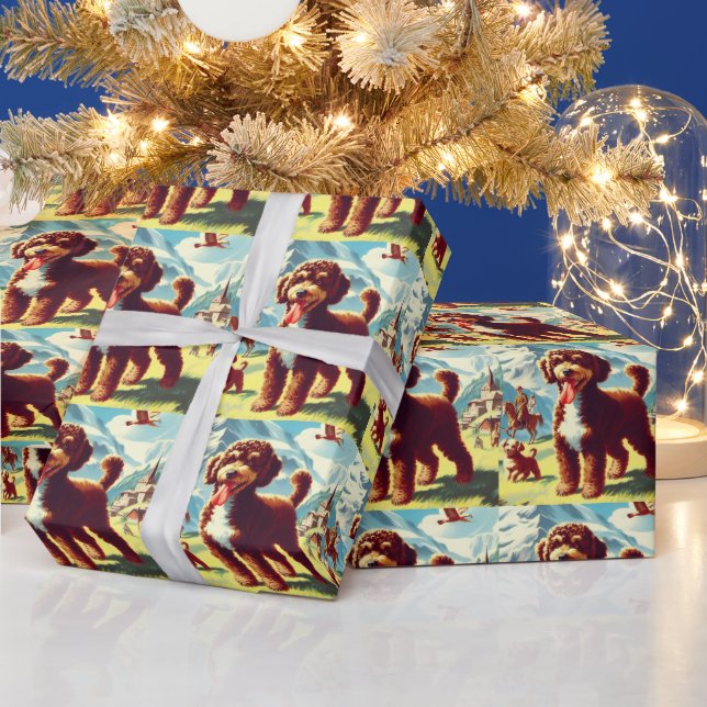 Papier Cadeau Vintage Lagotto Romagnolo Peinture de chien (Vacances)