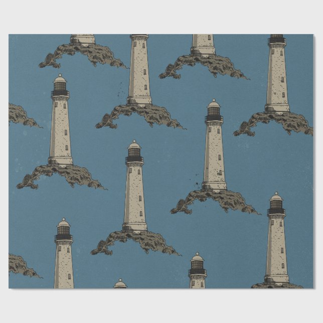 Papier Cadeau Vintage lighthouse pattern (Plat)