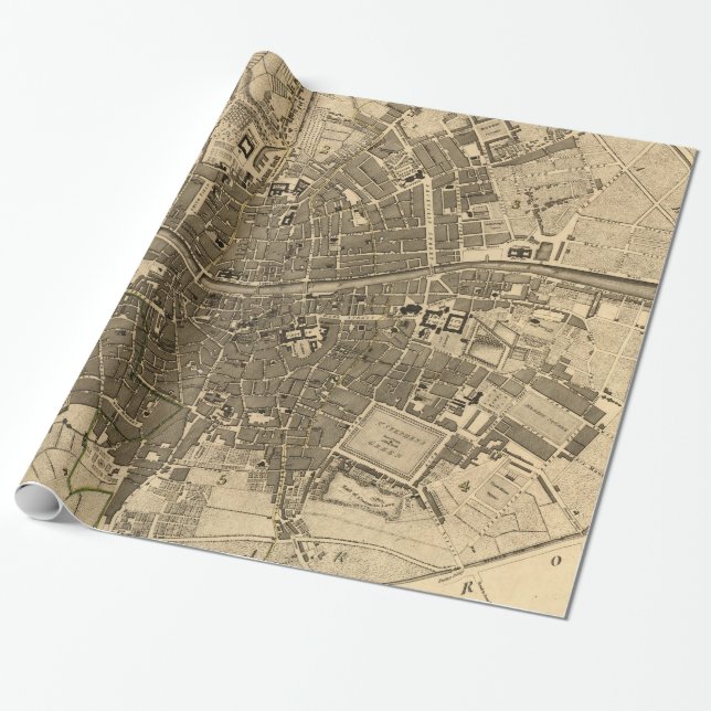 Papier Cadeau Vintage Map of Dublin Ireland (Déroulé)