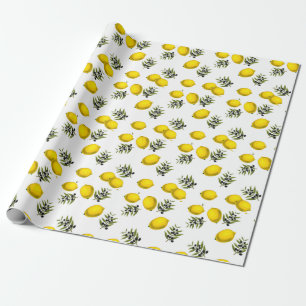 Papier Cadeau Vintage moderne citron et Motif d'olive