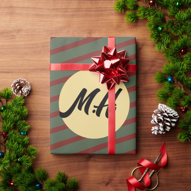 Papier Cadeau Vintage monogrammé jaune Rouge & vert Grilles (Cadeau de vacances)