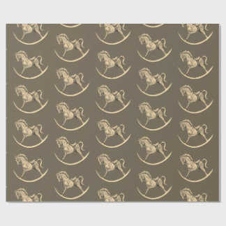 Papier Cadeau Vintage Motif de Chevaux-Rochers Sepia