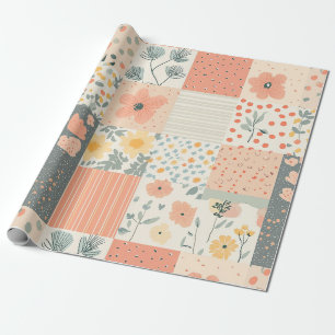 Papier Cadeau Vintage Motif de Patchwork Floral - Pastel (11)