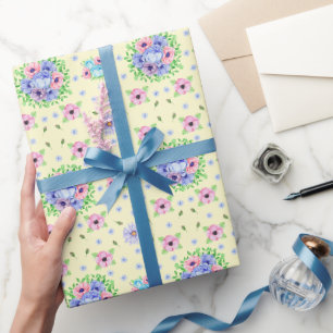 Papier Cadeau Vintage motif Floral Jaune clair