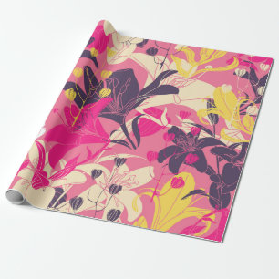 Papier Cadeau Vintage motif floral transparent. Design rideau. M