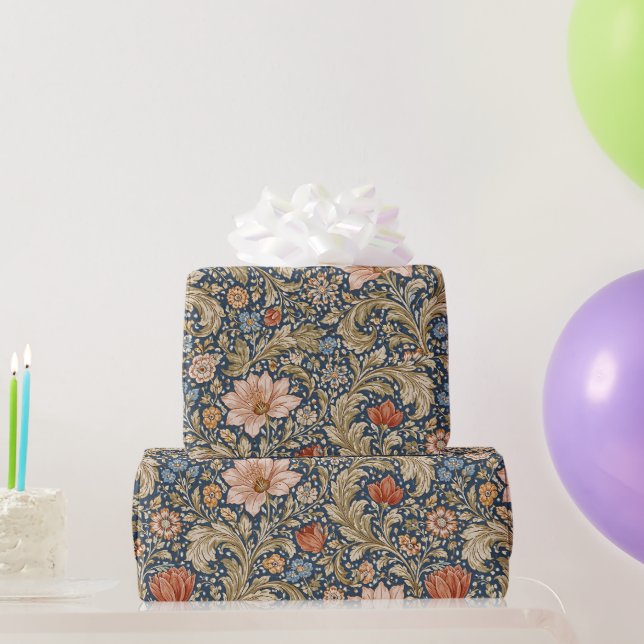 Papier Cadeau Vintage Navy Blue Floral (Cadeaux de fête)