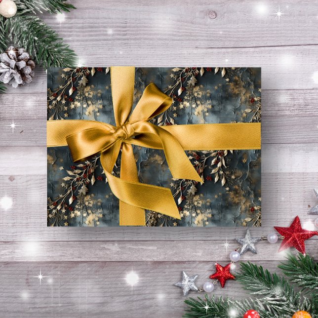 Papier Cadeau Vintage Noël botanique d'hiver rustique (RUSTIC VINTAGE GREEN CHRISTMAS WRAPPING PAPER)