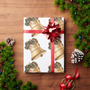 Papier Cadeau Vintage Noël Cloches Dorées, Vœux de la Saison