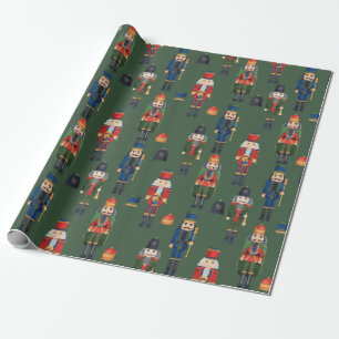 Papier Cadeau Vintage noël noix craquelins vert