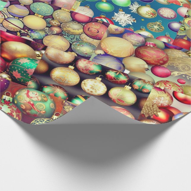 Papier Cadeau Vintage Noël Ornements Échantillon (Coin)