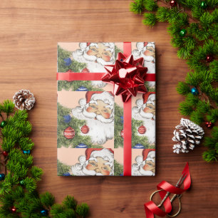 Papier Cadeau Vintage Noël Père Noël avec Arbre