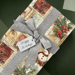 Papier Cadeau Vintage Noël Snowman Ephemera Collage