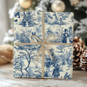 Papier Cadeau Vintage Noël Toile Bleu Victorien Vacances