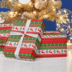 Papier Cadeau Vintage Noël Vert et Rouge