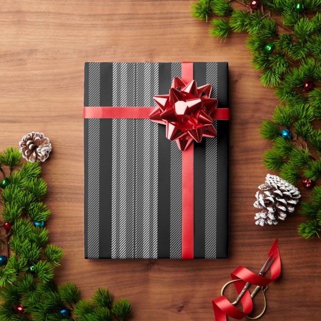 Papier Cadeau Vintage noir gris blanc rayures motif (Cadeau de vacances)
