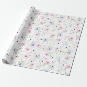 Papier Cadeau Vintage Pale Rose Bleu Floral Joli Fleurs Cadeau