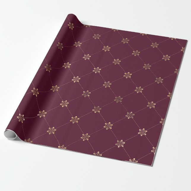 Papier Cadeau Vintage Paris Bordeaux Rouge et Or Floral (Déroulé)
