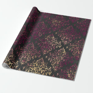Papier Cadeau Vintage Paris Bourgogne et or Grunge Damassé