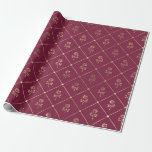 Papier Cadeau Vintage Paris Bourgogne et violet Rose motif<br><div class="desc">Papier d'emballage motif vintage roux et or rose Paris.</div>