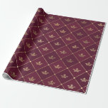 Papier Cadeau Vintage Paris Bourgogne motif rouge et or<br><div class="desc">Paris vintage grunge bordeaux et or couronnes motif papier d'emballage.</div>