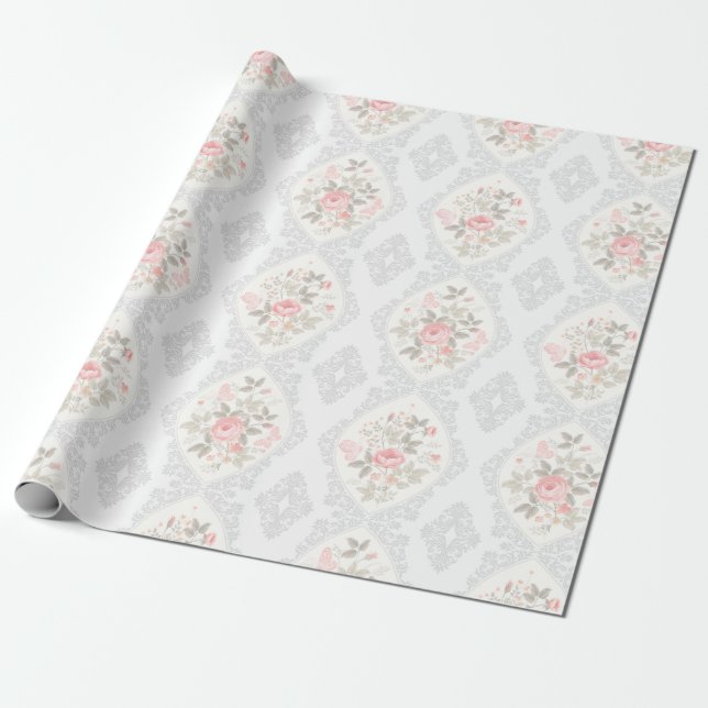 Papier Cadeau Vintage Pastel Floral (Déroulé)