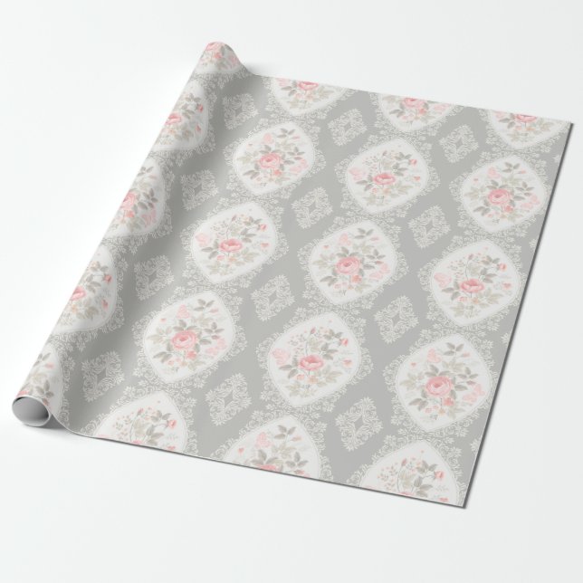 Papier Cadeau Vintage Pastel Floral (Déroulé)