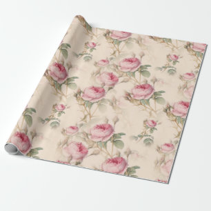 Papier Cadeau Vintage Pastel rose Élégant Rose Floral