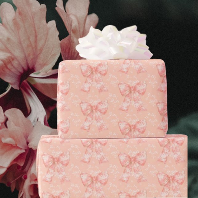 Papier Cadeau Vintage Peachy Floral Toile Bows  (Birthdays, baby showers, wedding gifts and more)