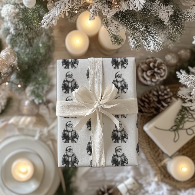 Papier Cadeau Vintage Père Noël Blanc (Créateur téléchargé)
