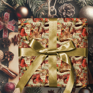 Papier Cadeau Vintage Père Noël Joyeux papier d'enveloppement de