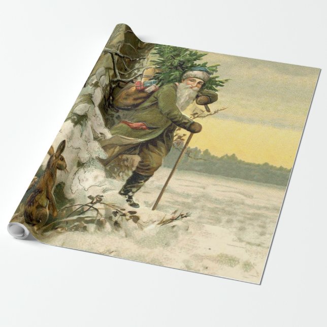 Papier Cadeau Vintage Père Noël Noël Victorien (Déroulé)