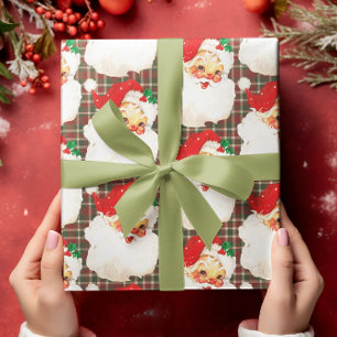 Papier Cadeau Vintage Père Noël Plaid Festive de Noël