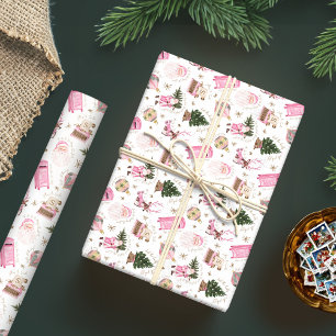 Papier Cadeau Vintage Père Noël Retro rose Noël Monogramme perso