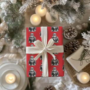 Papier Cadeau Vintage Père Noël Rouge brillant