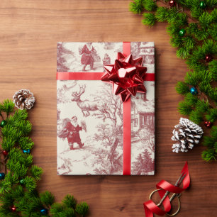 Papier cadeau vintage Père Noël Toile Rouge