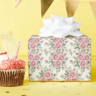 Papier Cadeau Vintage Pink Watercolor Roses Floral Seamless