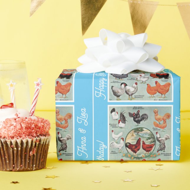 Papier Cadeau Vintage race de poulet Motif Anniversaire (Fête d'anniversaire)