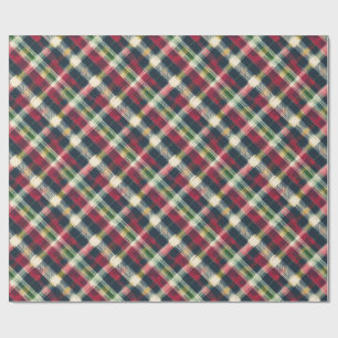 Papier Cadeau Vintage Red Green Navy Plaid Tartan Holiday