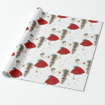 Papier Cadeau Vintage Retro Christmas Lady<br><div class="desc">Joli design de Noël avec des cloches vintages.</div>