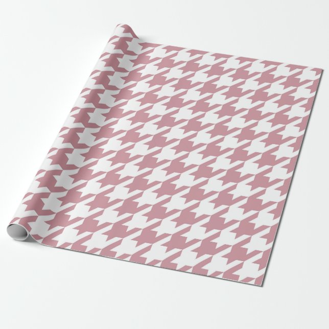 Papier Cadeau Vintage Retro Houndstooth Motif rose (Déroulé)