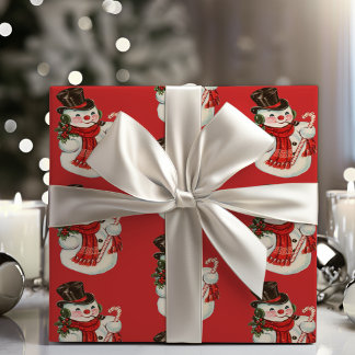 Papier Cadeau Vintage Retro Jolly Snowman En Top Hat Noël