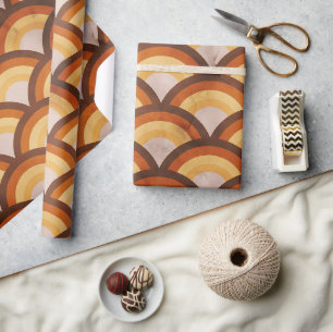 Papier Cadeau Vintage Retro Mid Century Moderne Orange Arc-en-ci