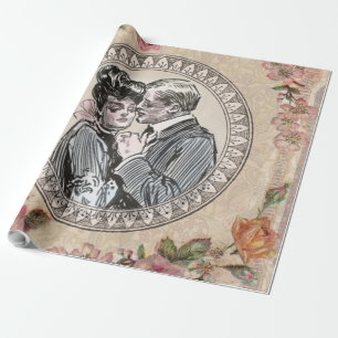 Papier Cadeau Vintage Romance Couple : Antique Rose Girly Love