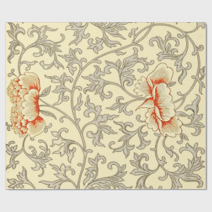 Papier Cadeau Vintage rose gris Artwork Botanique Floral