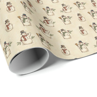 Papier Cadeau Vintage Rustic Snowman Wrapping Paper