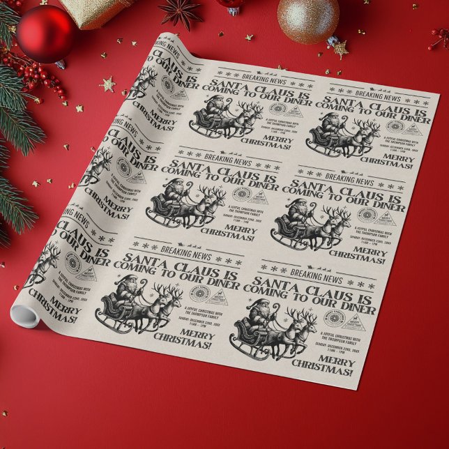 Papier Cadeau Vintage Santa Newspaper Family Party Christmas (Créateur téléchargé)