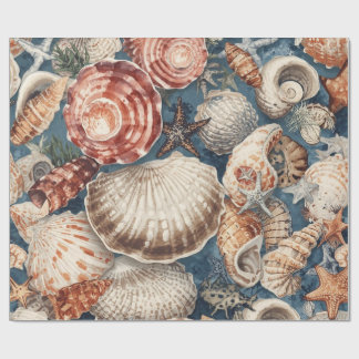 Papier Cadeau Vintage Seashells Beach Coastal Christmas