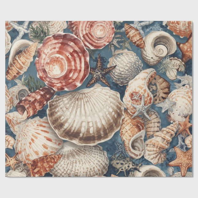 Papier Cadeau Vintage Seashells Beach Coastal Christmas  (Plat)