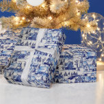 Papier Cadeau Vintage Simple Classic Cute Merry Christmas Town<br><div class="desc">Charming vintage,  blue-white "Olde World Christmas Village" design (tiled).</div>